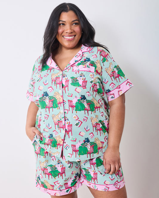 Mah Jongg Menagerie - Short PJ Set - Pale Jade - Printfresh