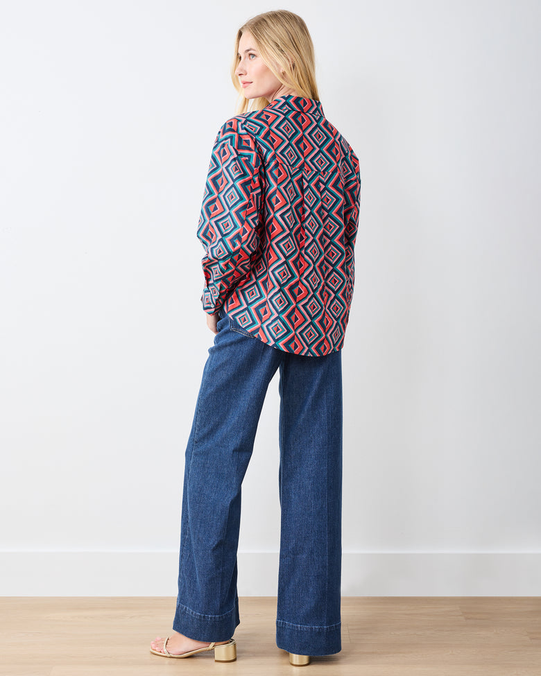 Kaleidoscope Diamond - Cleo Button Down - Navy/Red - Printfresh
