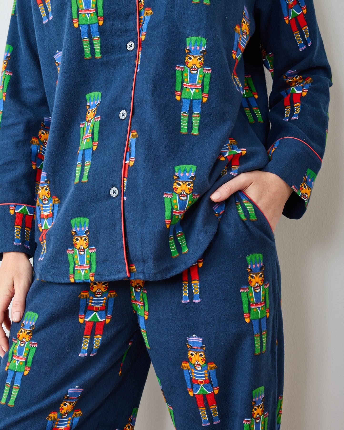 Leopard Nutcrackers - Midweight Flannel Long PJ Set - Navy