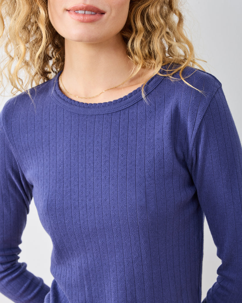 Navy Twilight - Pointelle Long Sleeve - Shirt - Printfresh