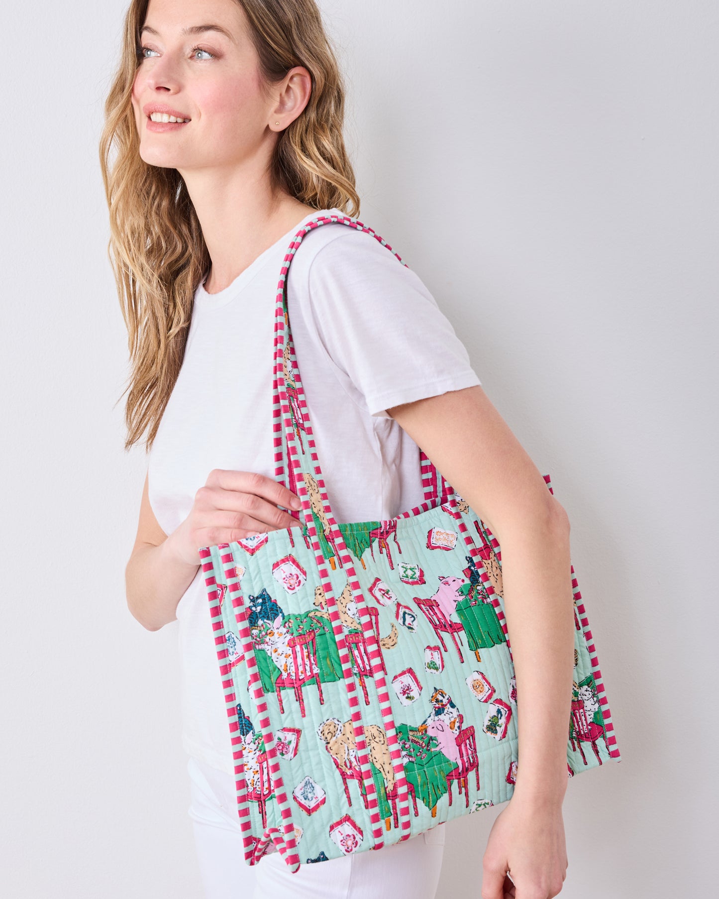 Mah Jongg Menagerie - Petite Traveler Tote - Pale Jade - Printfresh