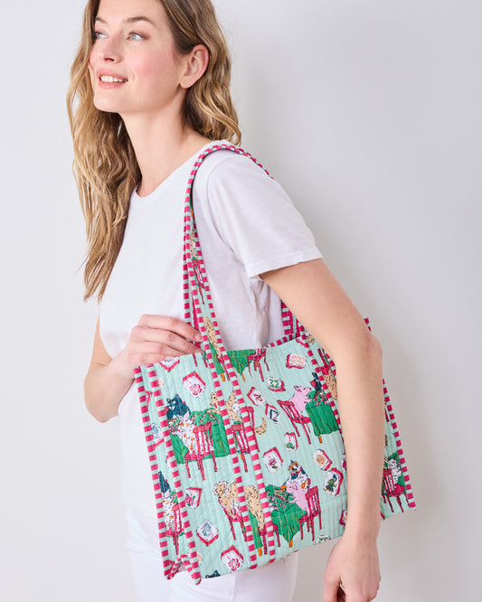 Mah Jongg Menagerie - Petite Traveler Tote - Pale Jade - Printfresh