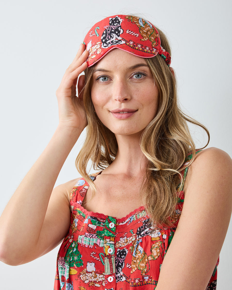 Meowy Christmas - Eye Mask - Red Bow - Printfresh