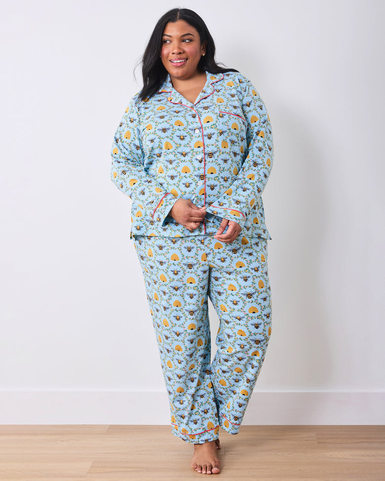Sweet Bee - Organic Pima Modal Knit Long PJ Set - Soft Blue - Printfresh