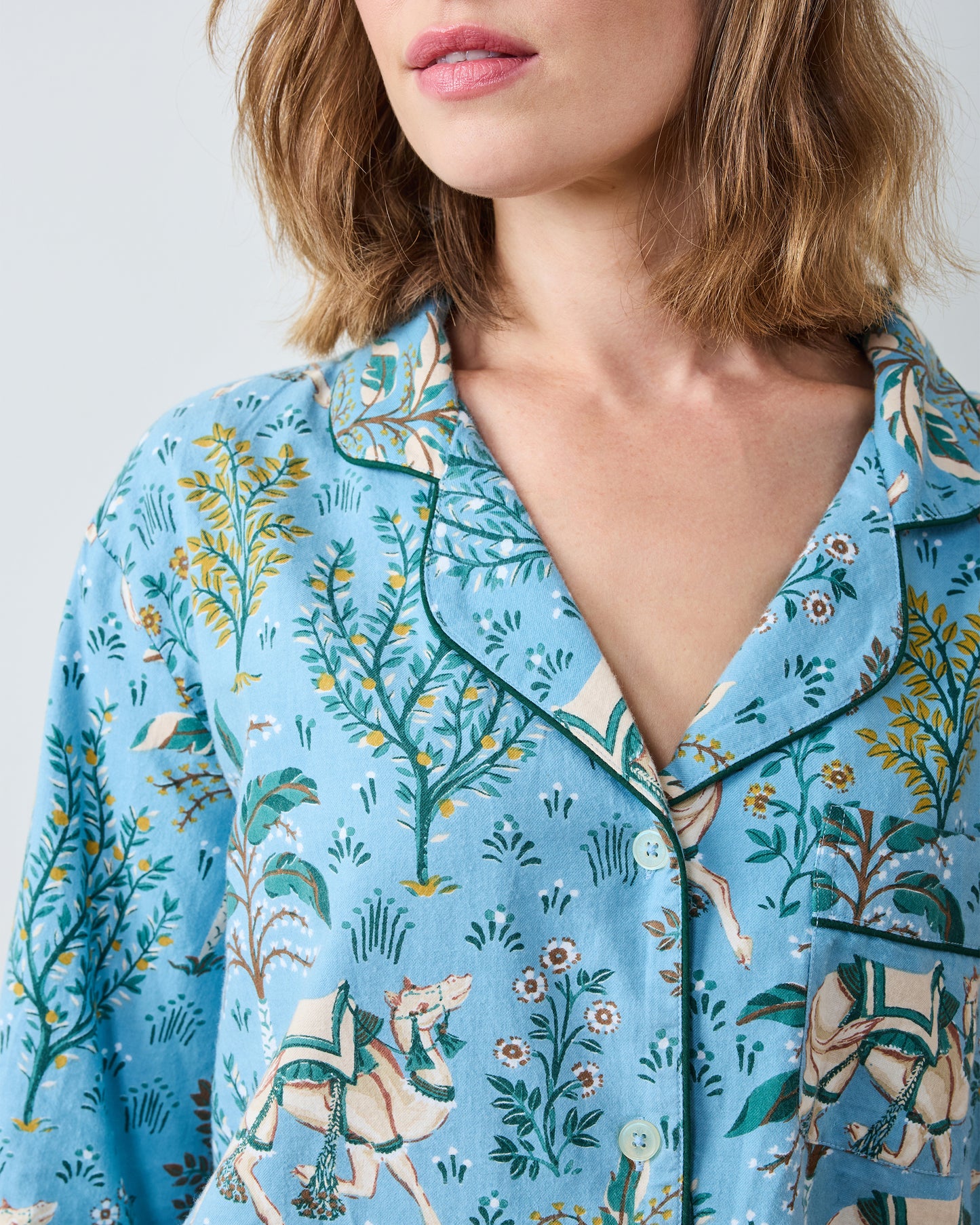 Camel's Courtyard - Lightweight Flannel Long PJ Set - Slate Blue - Printfresh