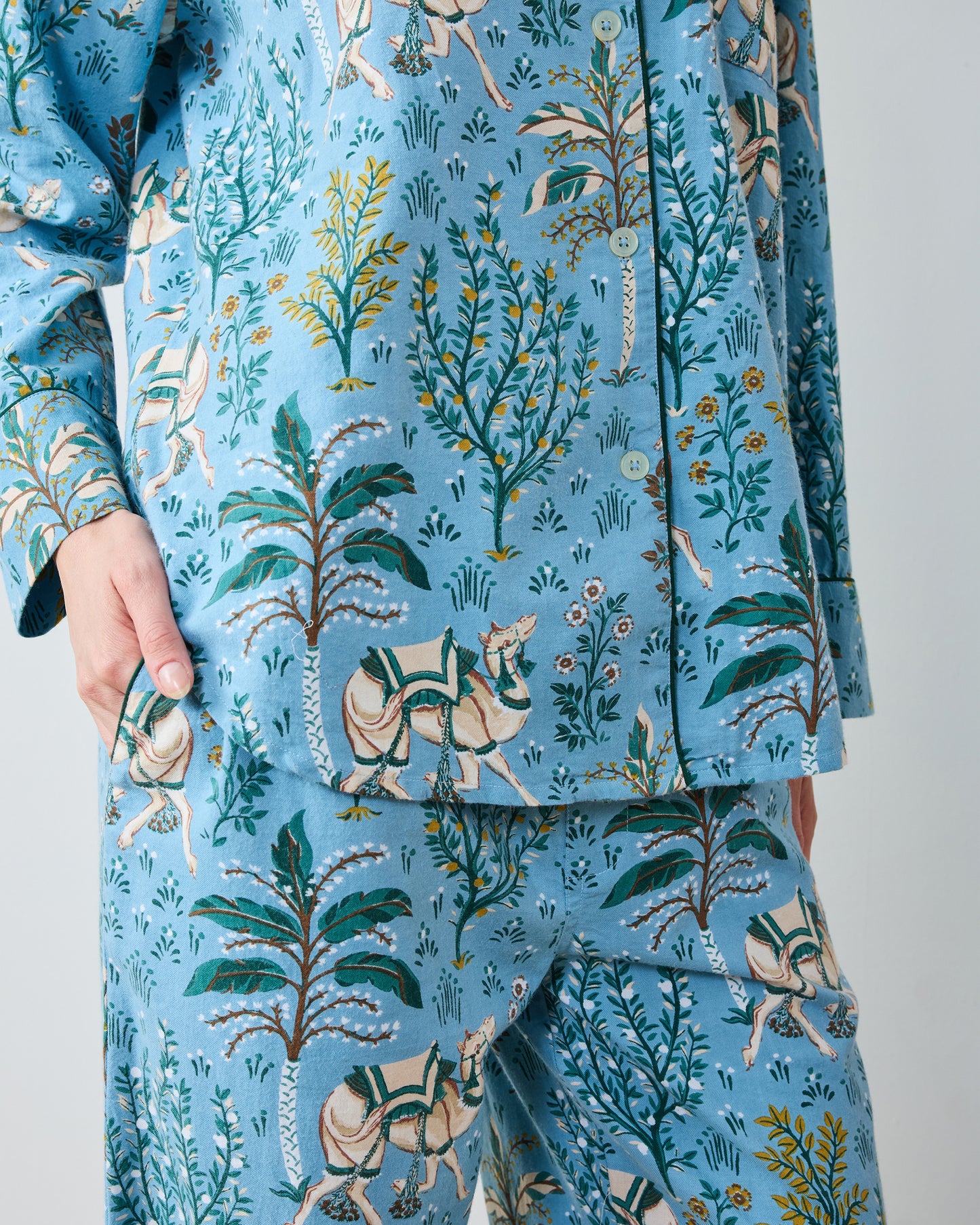 Camel's Courtyard - Lightweight Flannel Long PJ Set - Slate Blue - Printfresh