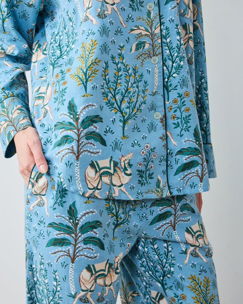 Camel's Courtyard - Lightweight Flannel Long PJ Set - Slate Blue - Printfresh
