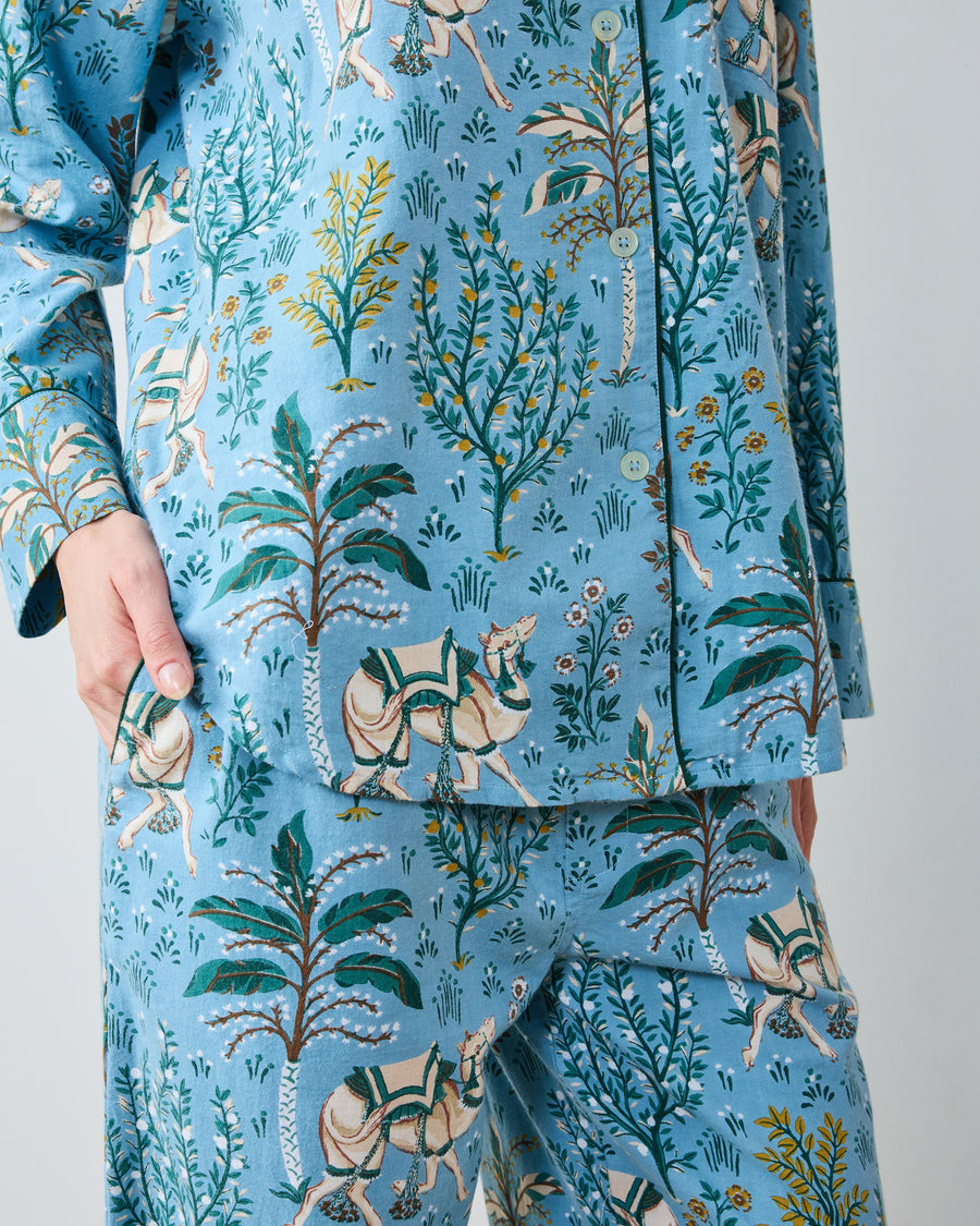 Camel's Courtyard - Lightweight Flannel Long PJ Set - Slate Blue - Printfresh