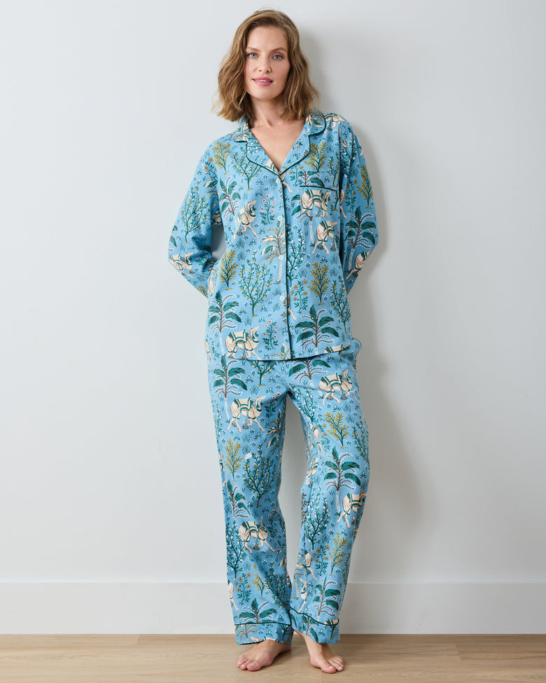 Camel's Courtyard - Lightweight Flannel Long PJ Set - Slate Blue - Printfresh
