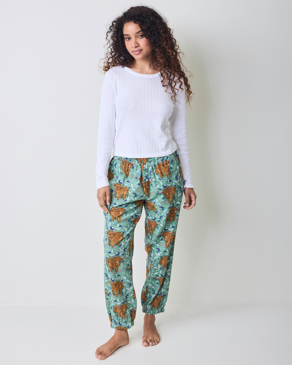Highland Cows - Lightweight Flannel Joggers - Soft Thistle