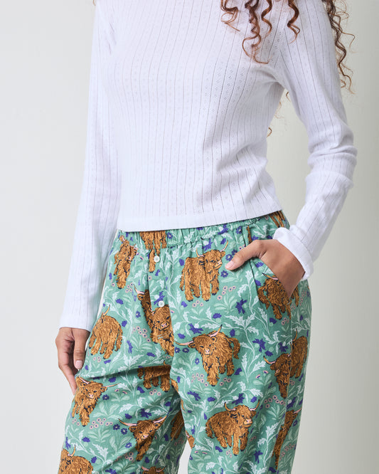 Highland Cows - Lightweight Flannel Joggers - Soft Thistle