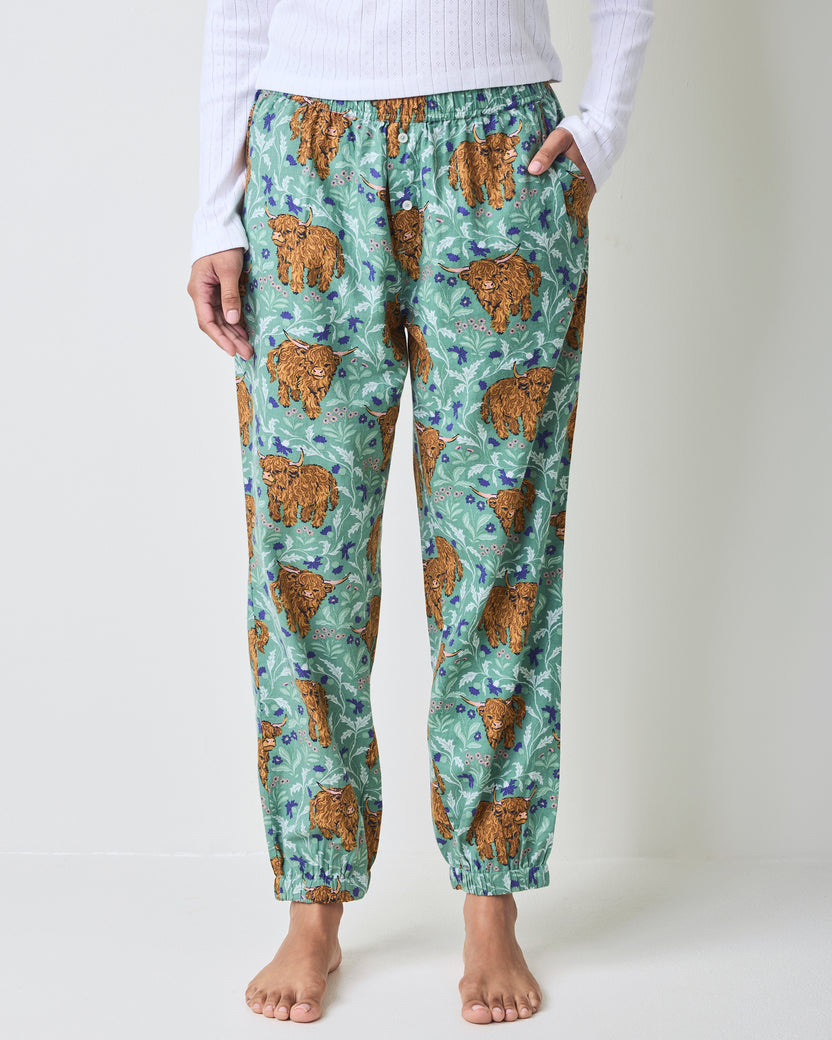 Highland Cows - Lightweight Flannel Joggers - Soft Thistle