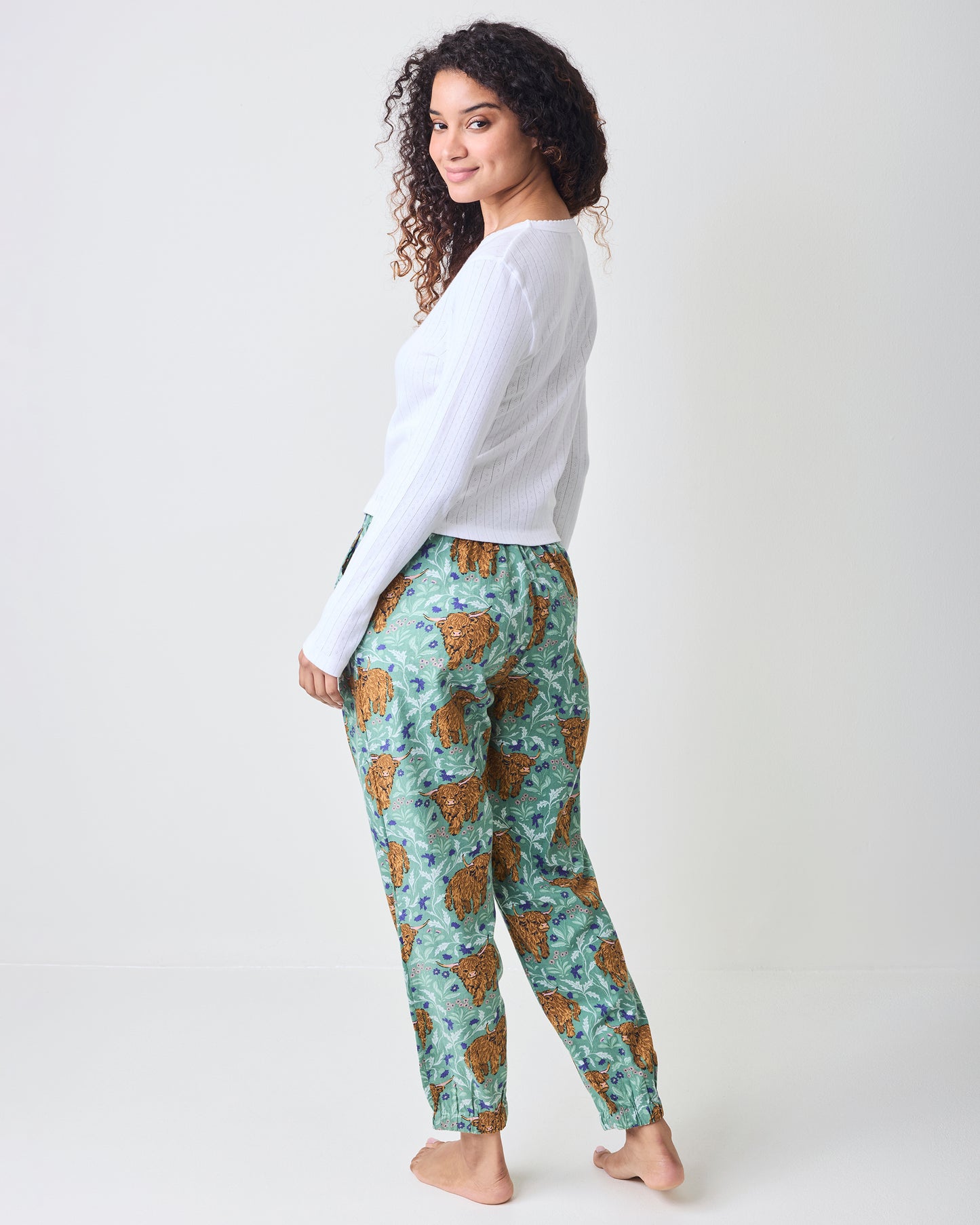 Highland Cows - Lightweight Flannel Joggers - Soft Thistle