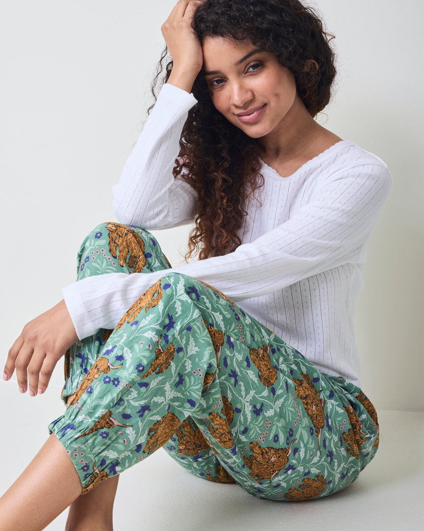 Highland Cows - Lightweight Flannel Joggers - Soft Thistle
