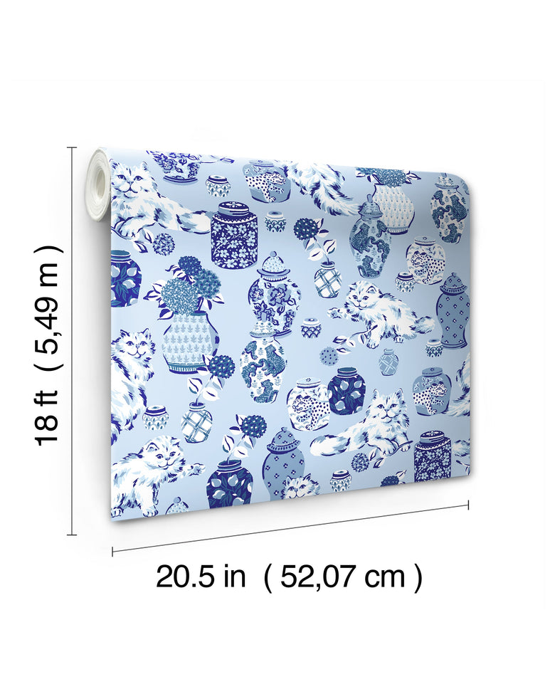 Fancy Cats - Peel & Stick Wallpaper - Blue - Printfresh