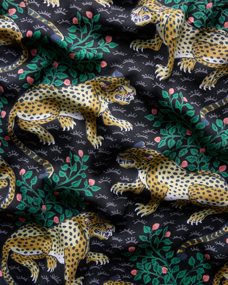 Ink leopard-print pattern swatch for the Bagheera Eco Satin Ruffle Short Set.