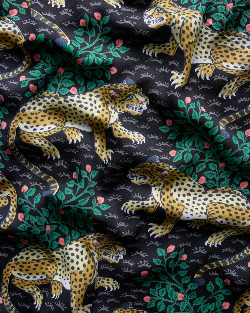 Ink leopard-print pattern swatch for the Bagheera Eco Satin Ruffle Short Set.