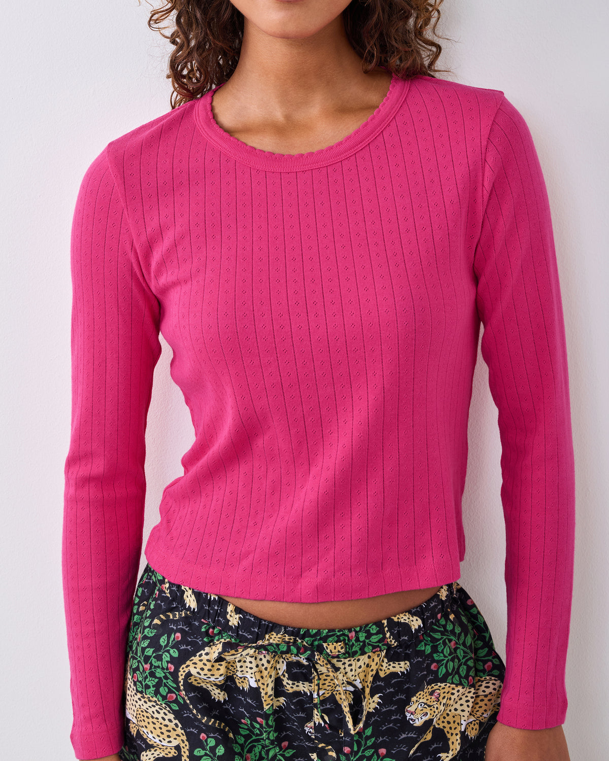 Bright Pink - Pointelle Long Sleeve - Shirt