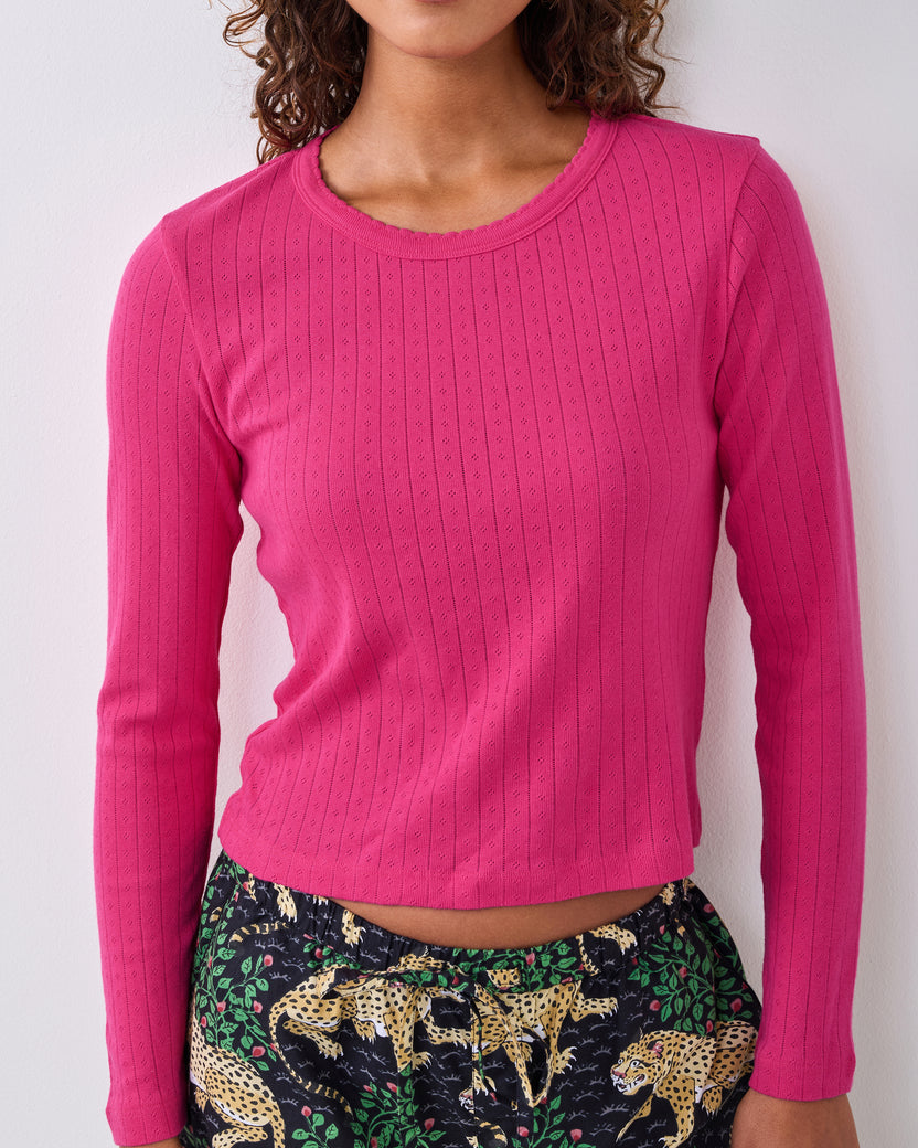 Bright Pink - Pointelle Long Sleeve - Shirt