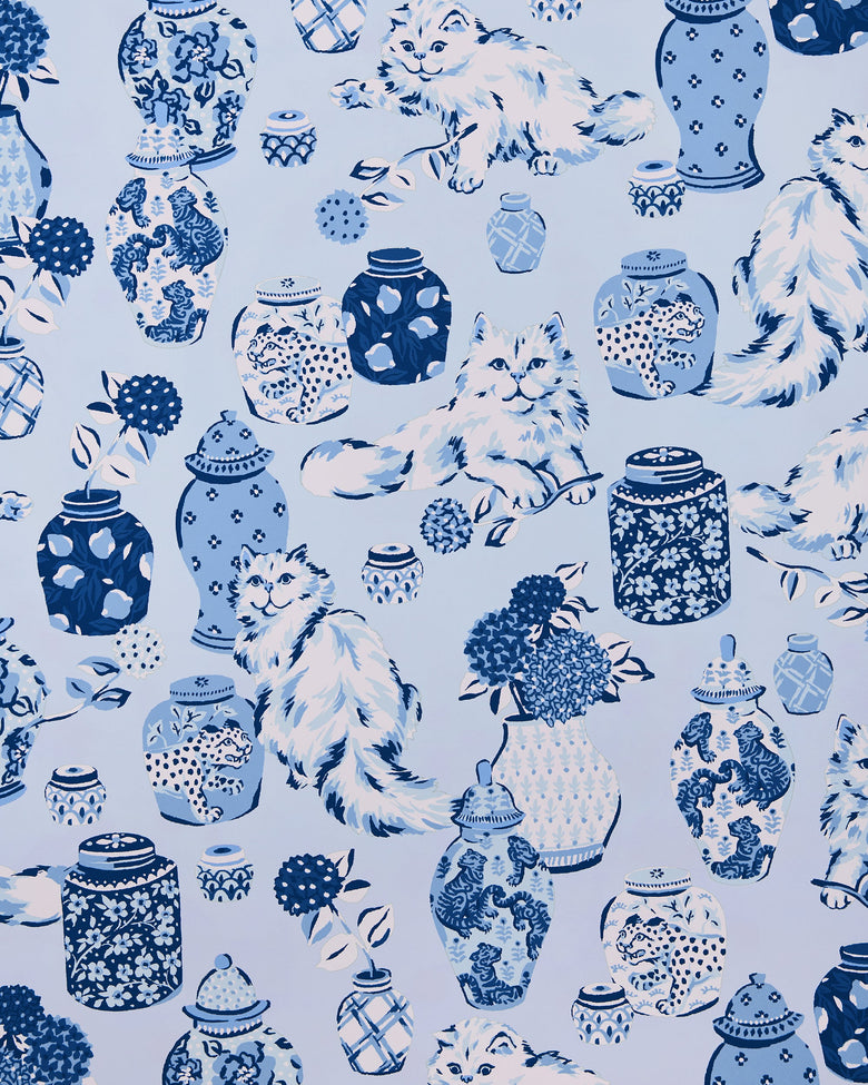 Fancy Cats - Peel & Stick Wallpaper - Blue - Printfresh