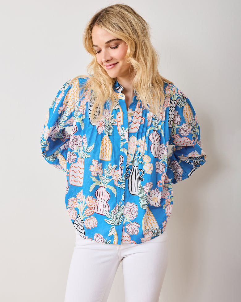Antique Vases - On a Whim Blouse - Blue Sky - Printfresh