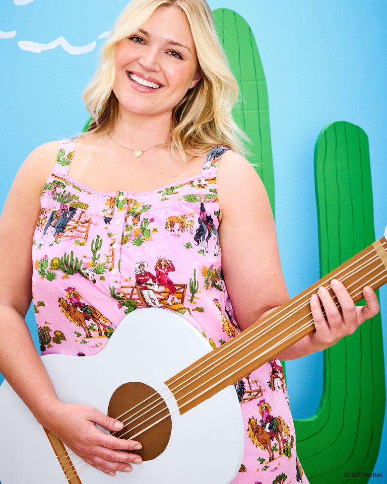 Barbie™ + Printfresh Western Barbie - Back To Bed Short Set - Cowgirl Pink - Printfresh