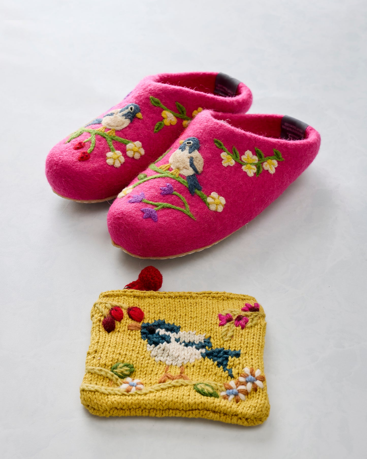 Bird & Blossom - French Knot Slippers & Pouch Bundle - Multi - Printfresh