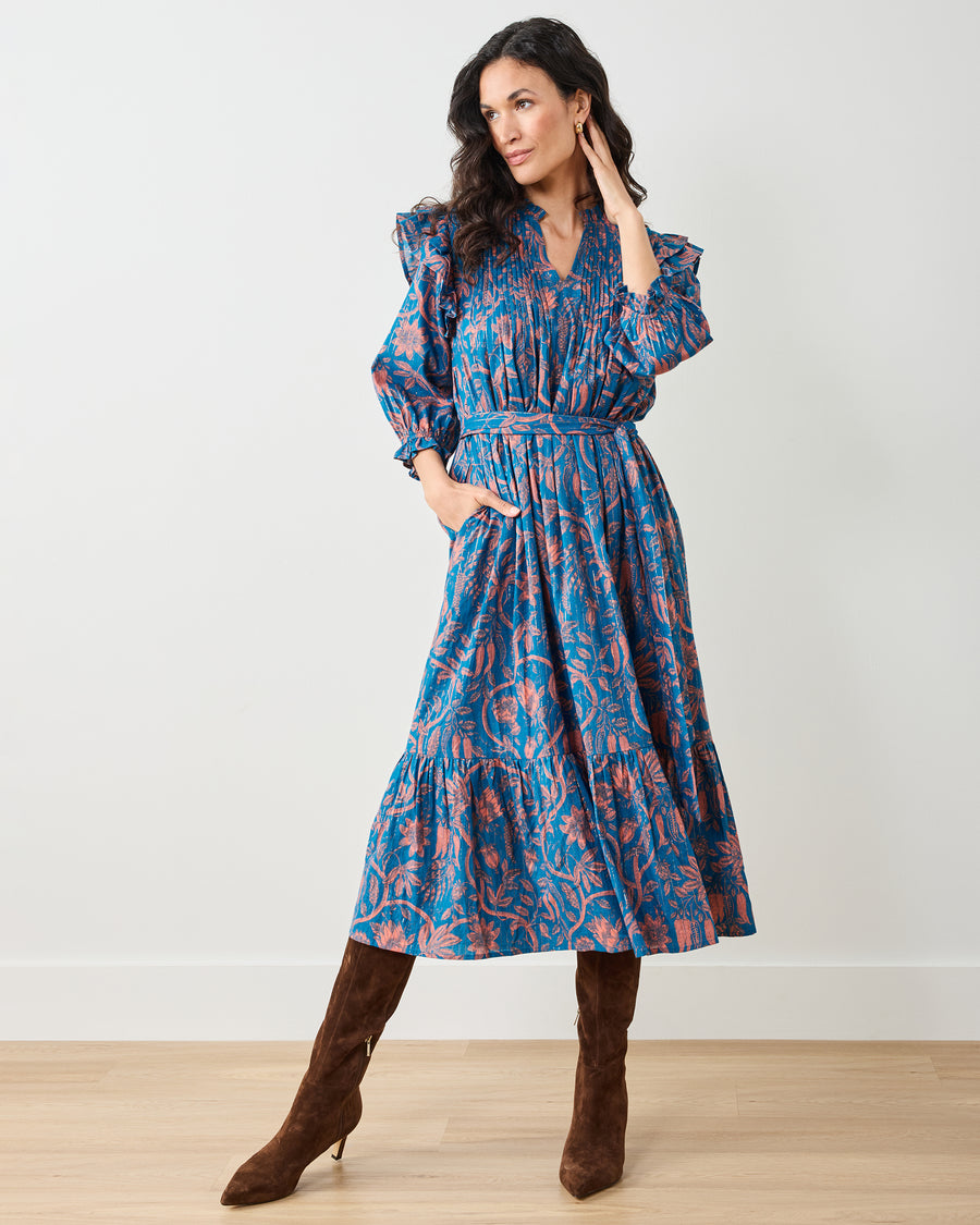 cute midi dresses Women's Blue & White Floral Summer Dress No stretch Midi Dresses for Women |