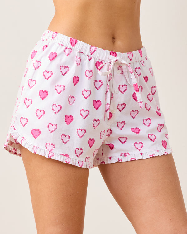 Candy Hearts & Vintage Valentine - Ruffle Shorts - Pale Pink/Mailbox Pink - Printfresh