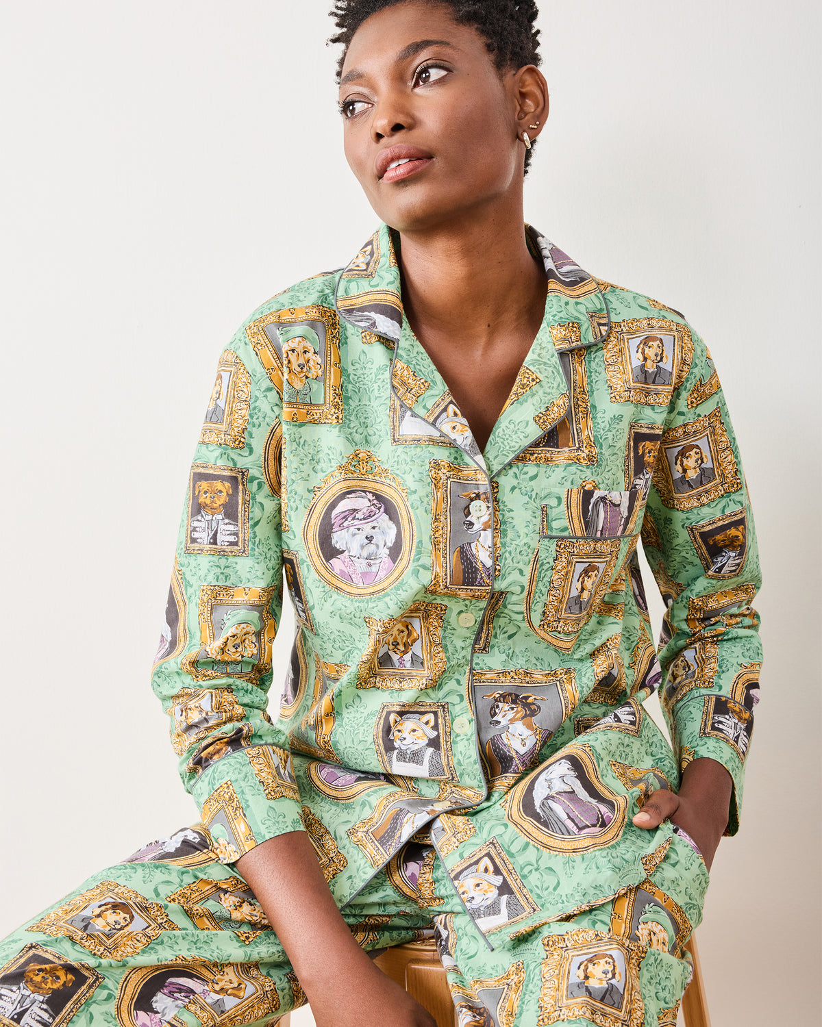 PF + Downton Abbey: The Grande Finale | Dogton Abbey - Long PJ Set - Green - Printfresh