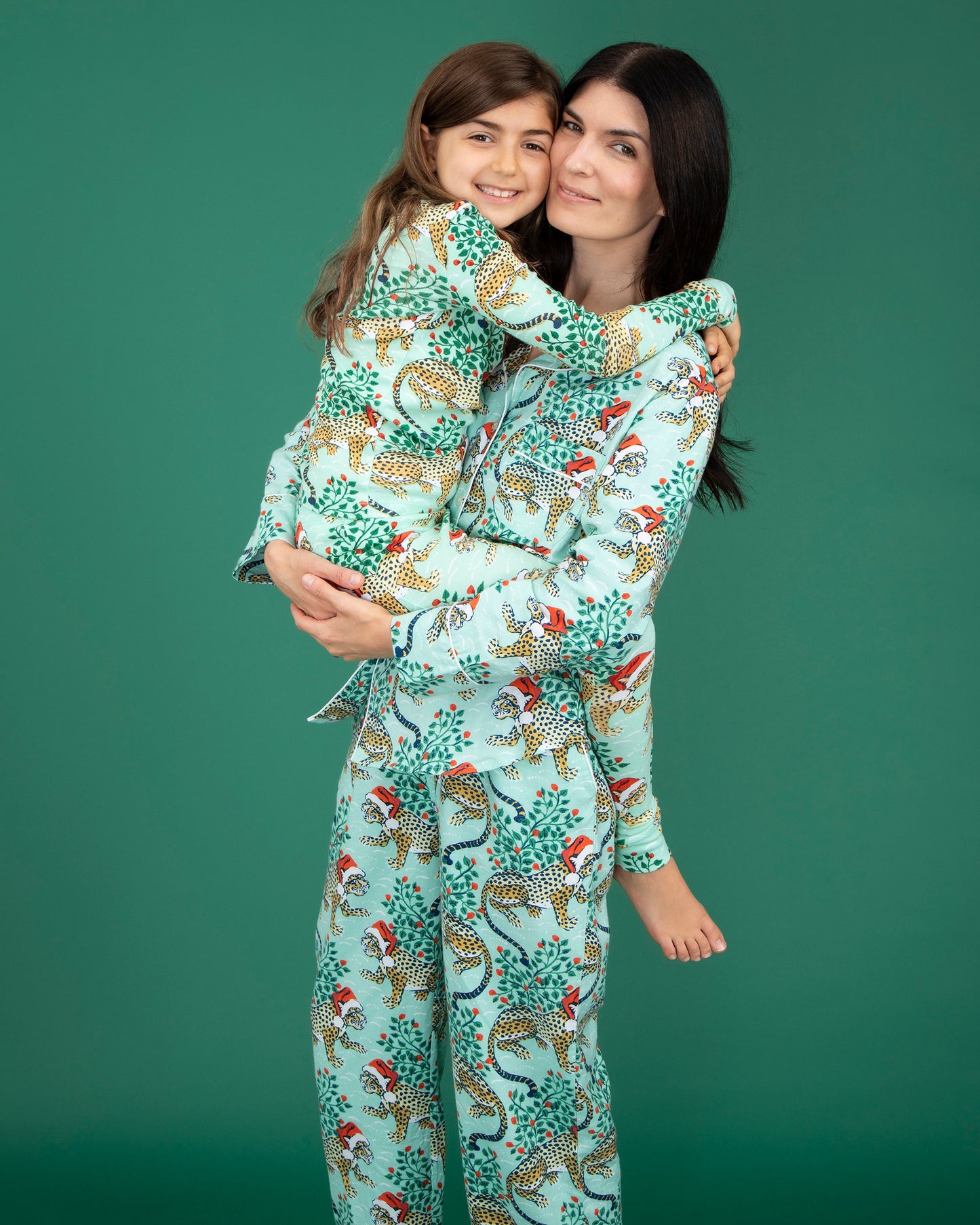 Holly Jolly Bagheera - Flannel Long Sleep Set - Frosted Mint - Printfresh