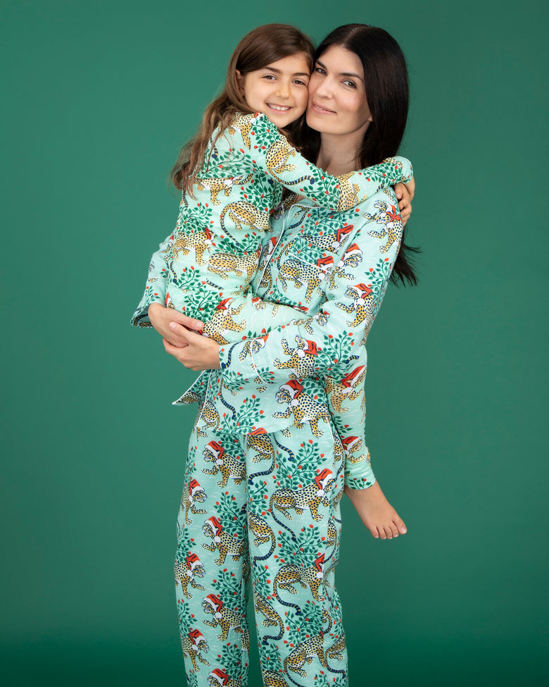 Holly Jolly Bagheera - Flannel Long Sleep Set - Frosted Mint - Printfresh