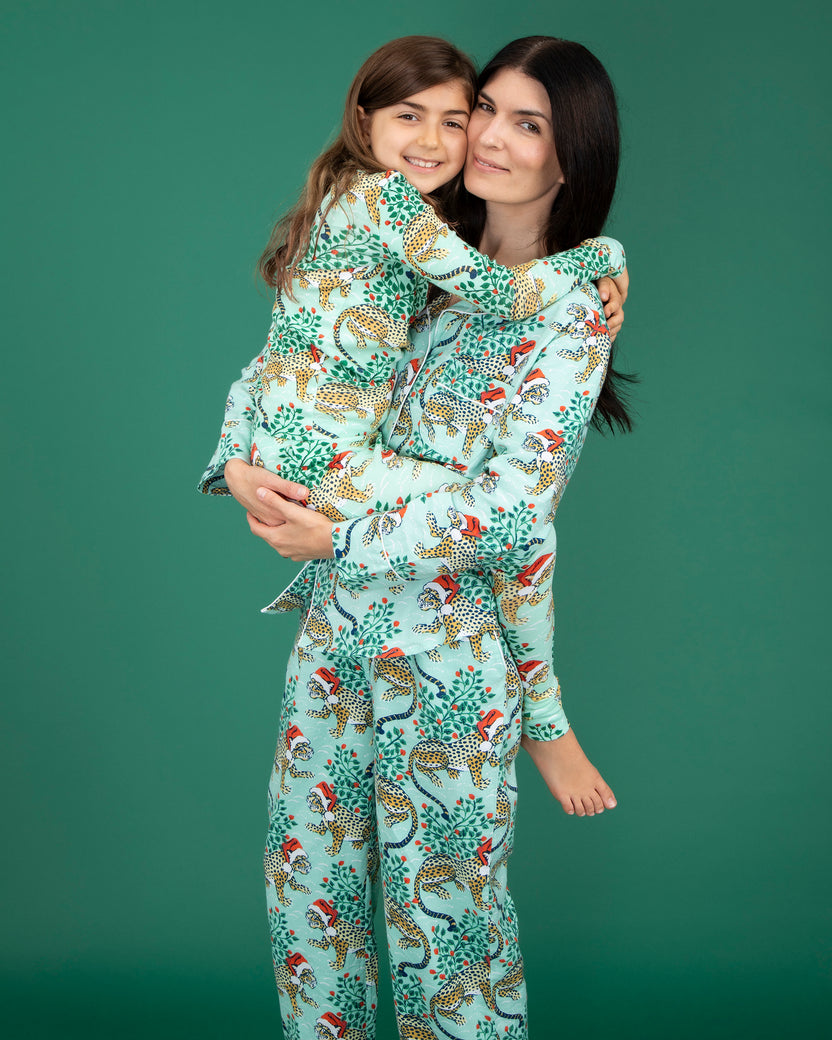 Holly Jolly Bagheera - Flannel Long Sleep Set - Frosted Mint - Printfresh
