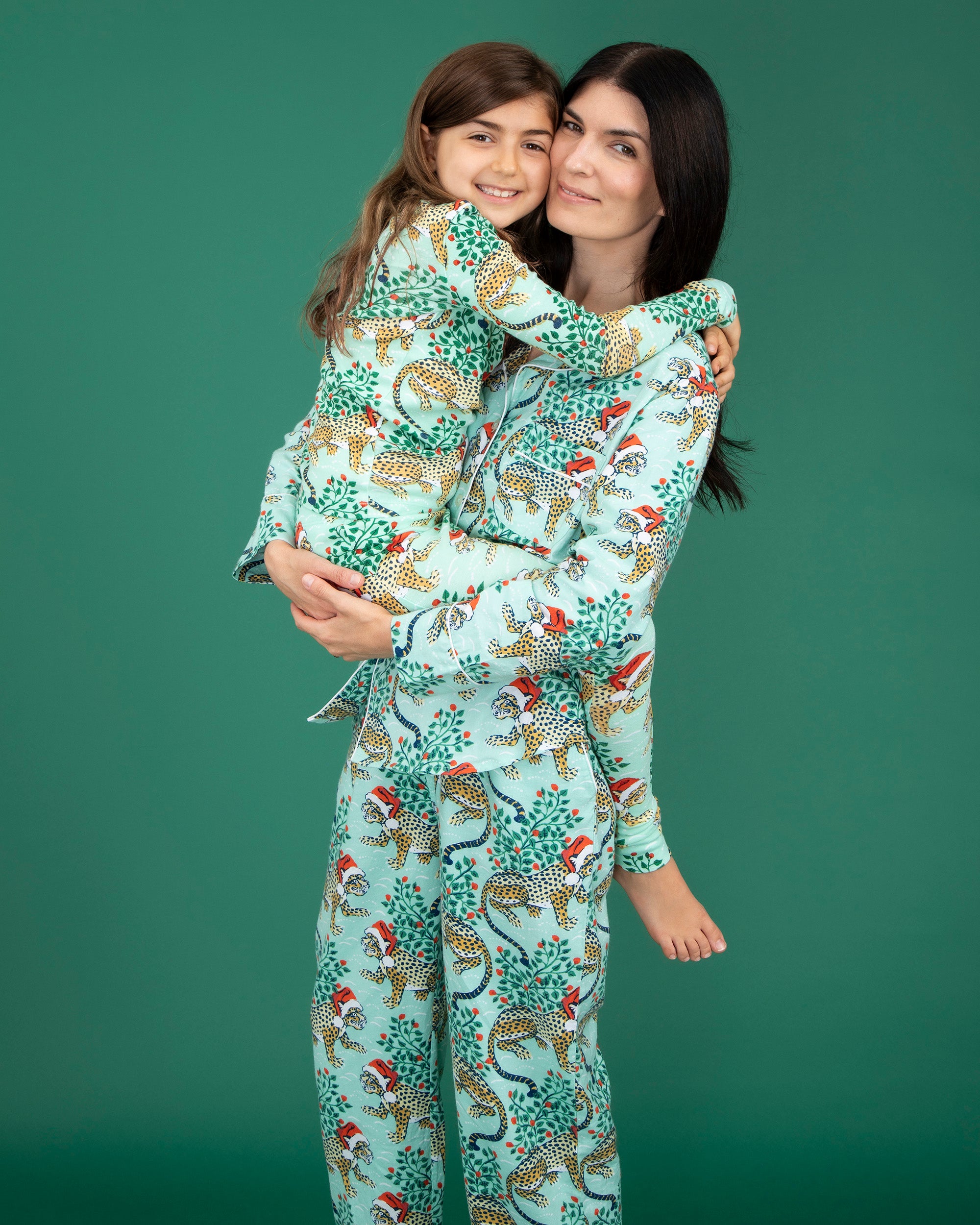 Holly Jolly Bagheera - Tall Flannel Long Sleep Set - Frosted Mint - Printfresh
