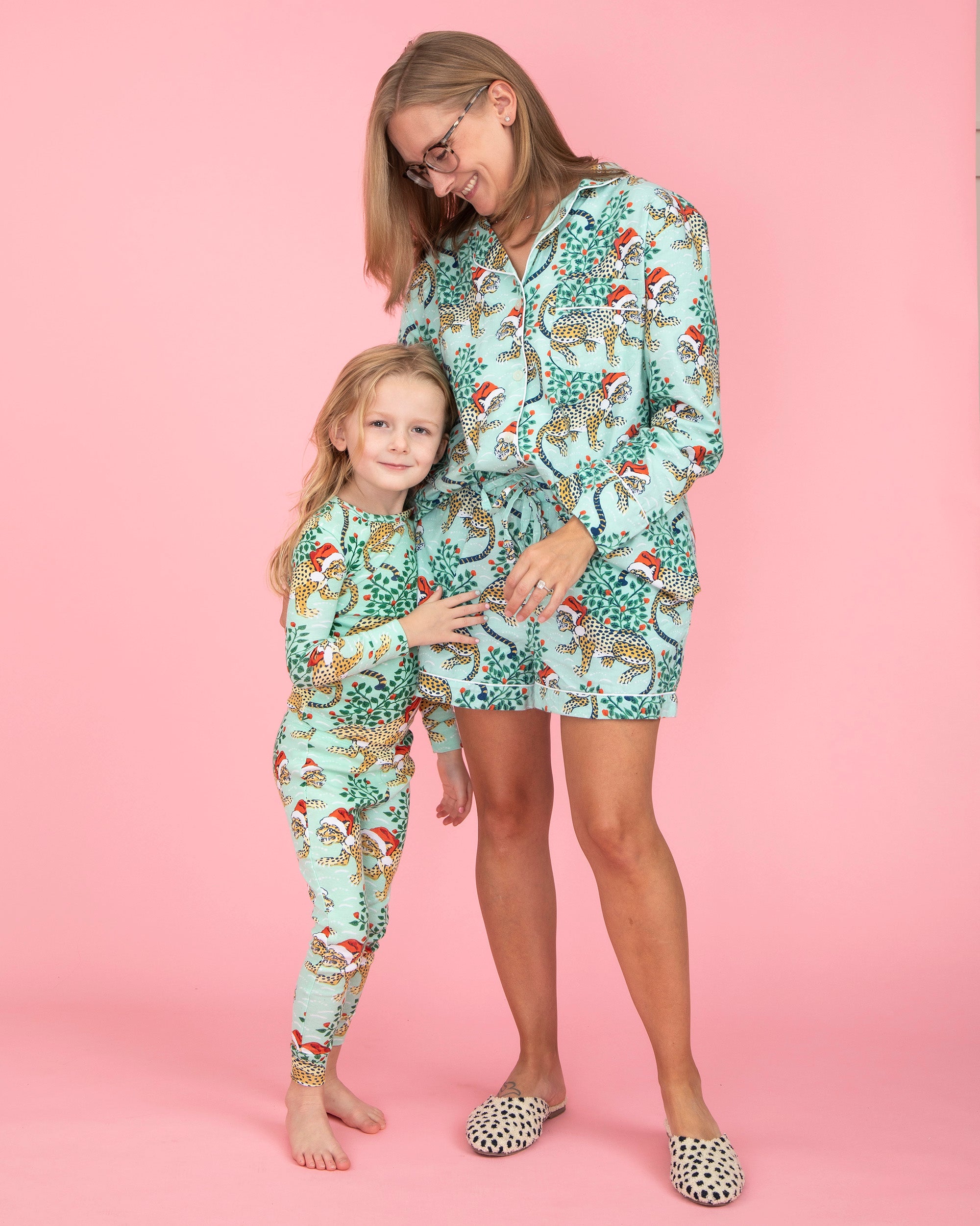 Holly Jolly Bagheera - Flannel Long Sleeve Top & Shorts Set - Frosted Mint - Printfresh