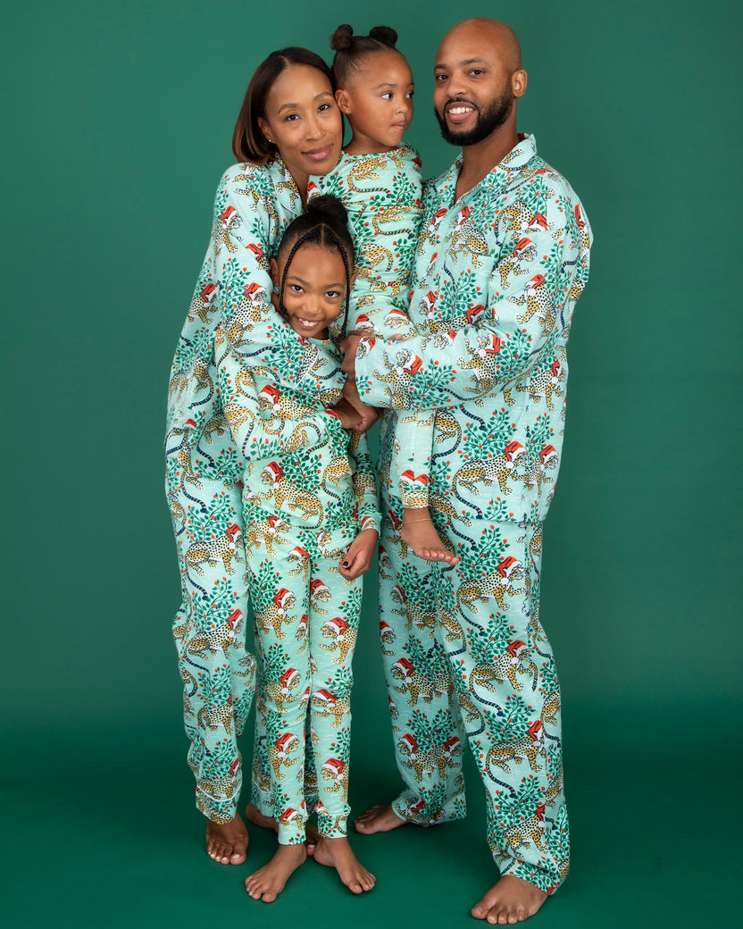 Holly Jolly Bagheera - Flannel Long Sleep Set - Frosted Mint - Printfresh
