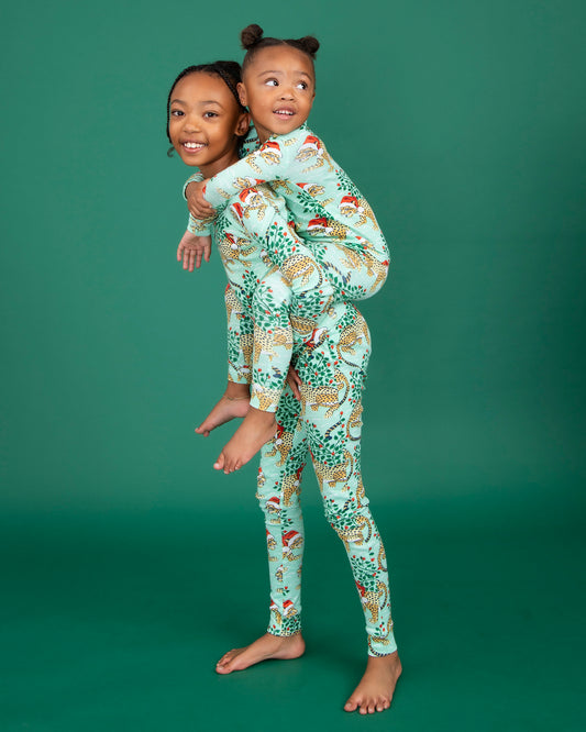 Holly Jolly Bagheera - Kids Pajama Set - Frosted Mint - Printfresh
