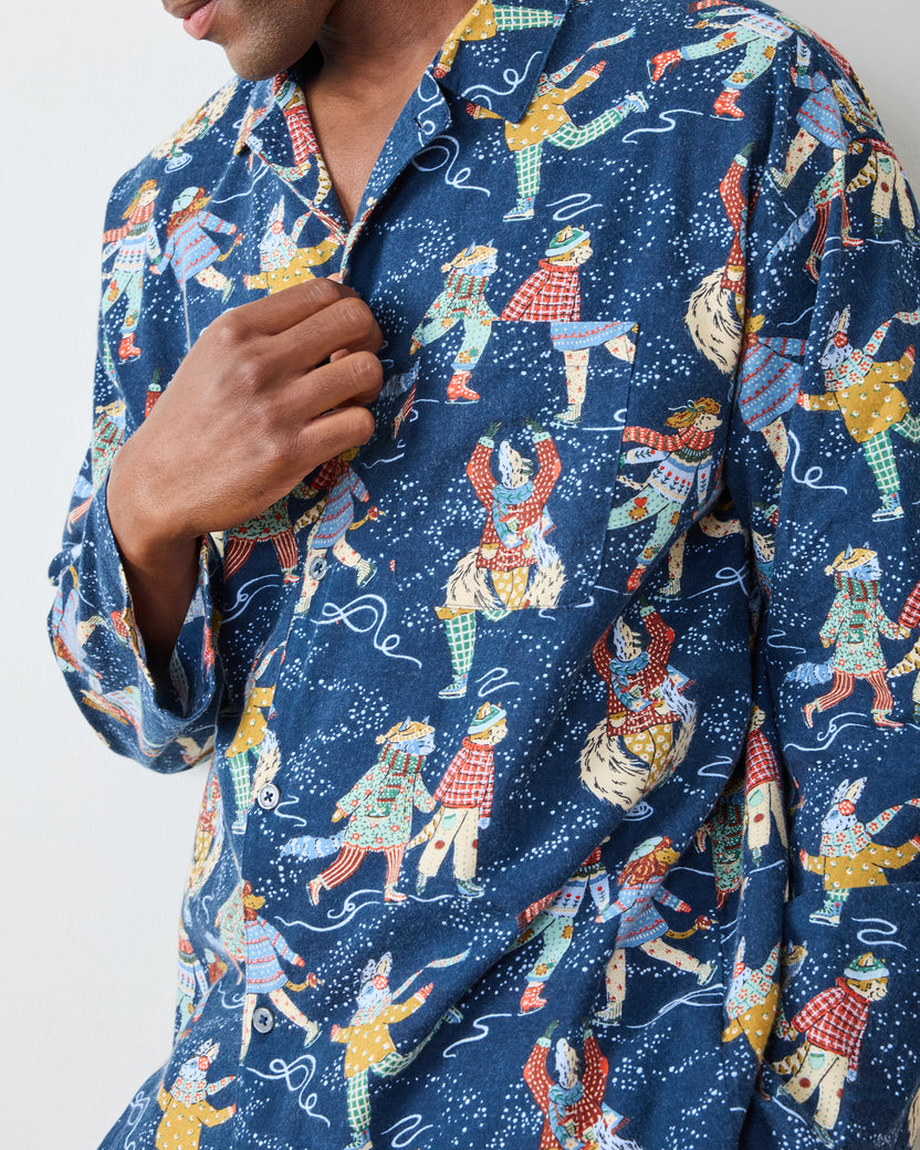 Figure Skaters - Men's Lightweight Flannel Long PJ Set - Frozen Pond - Printfresh