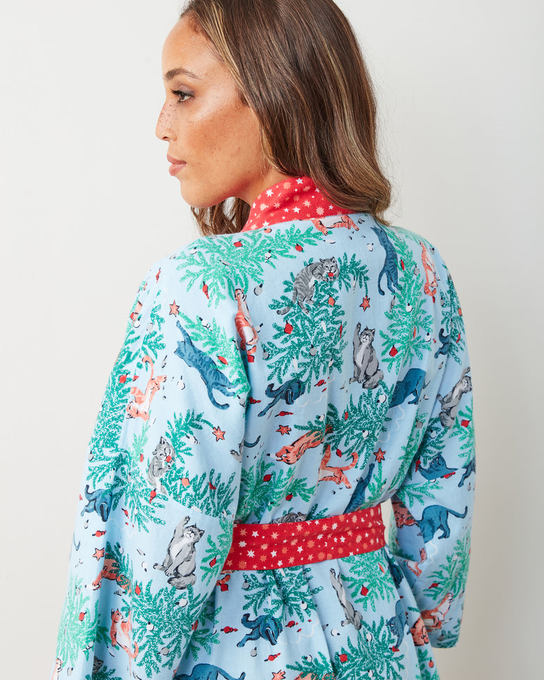 Frisky Firs - Lightweight Flannel Robe - Twinkling Blue - Printfresh