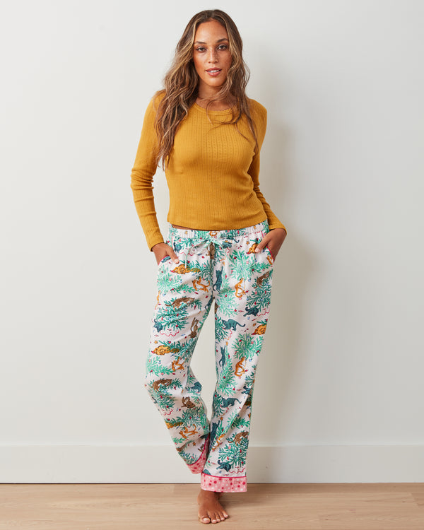 Frisky Firs - Pointelle Long Sleeve & Flannel PJ Pants Set - Sweet Cream - Printfresh