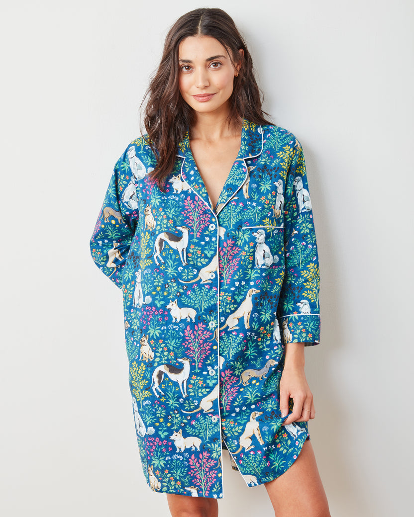 Must Love Dogs - Lightweight Flannel Sleep Shirt - Indigo - Printfresh