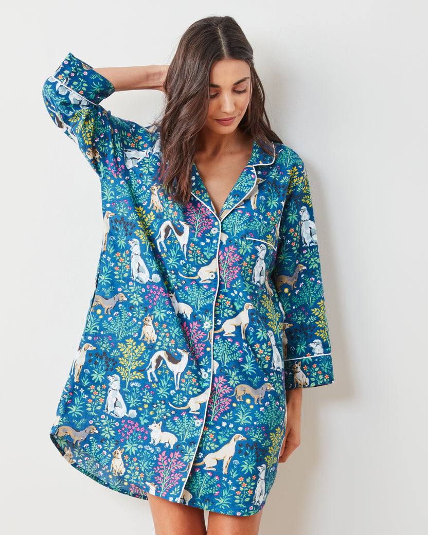 Must Love Dogs - Lightweight Flannel Sleep Shirt - Indigo - Printfresh