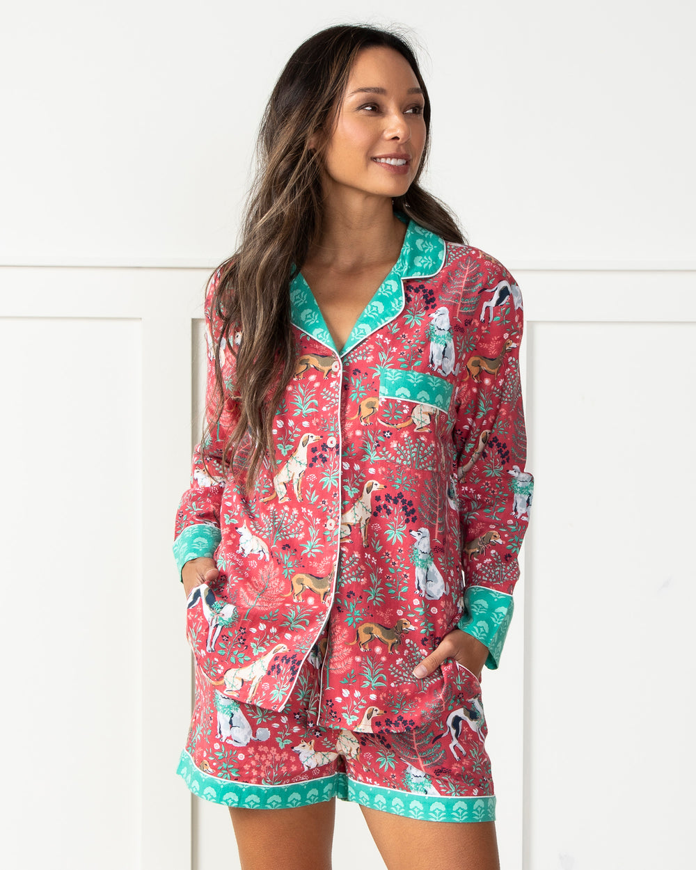 Happy Howlidays - Flannel Long Sleeve Top & Shorts Set - Ruby - Printfresh