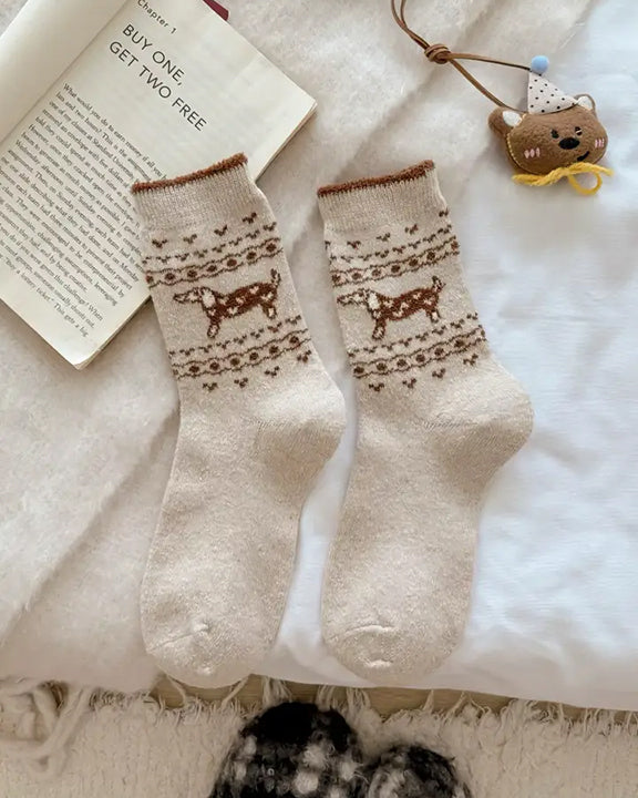 Happy Knits - Dachshund Wool Sock - Tan Combo - Printfresh