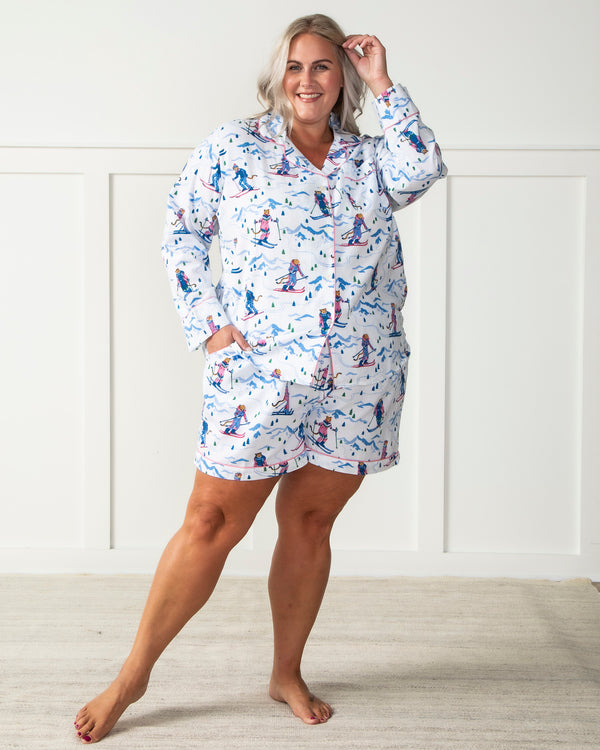 Hit the Slopes - Flannel Long Sleeve Top & Shorts Set - Icicle - Printfresh