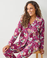 Holiday Hens - Lightweight Flannel Long PJ Set - Burgundy - Printfresh