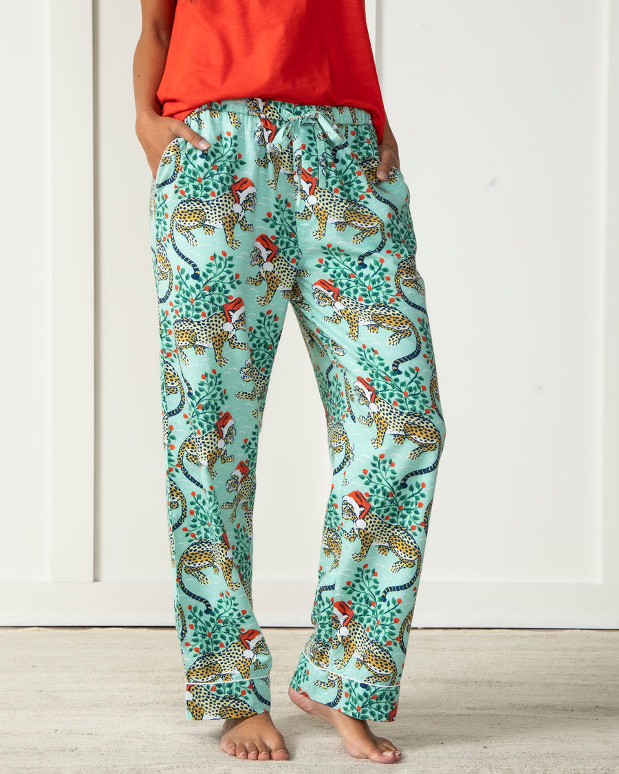 Holly Jolly Bagheera - Flannel Pajama Pants - Frosted Mint - Printfresh