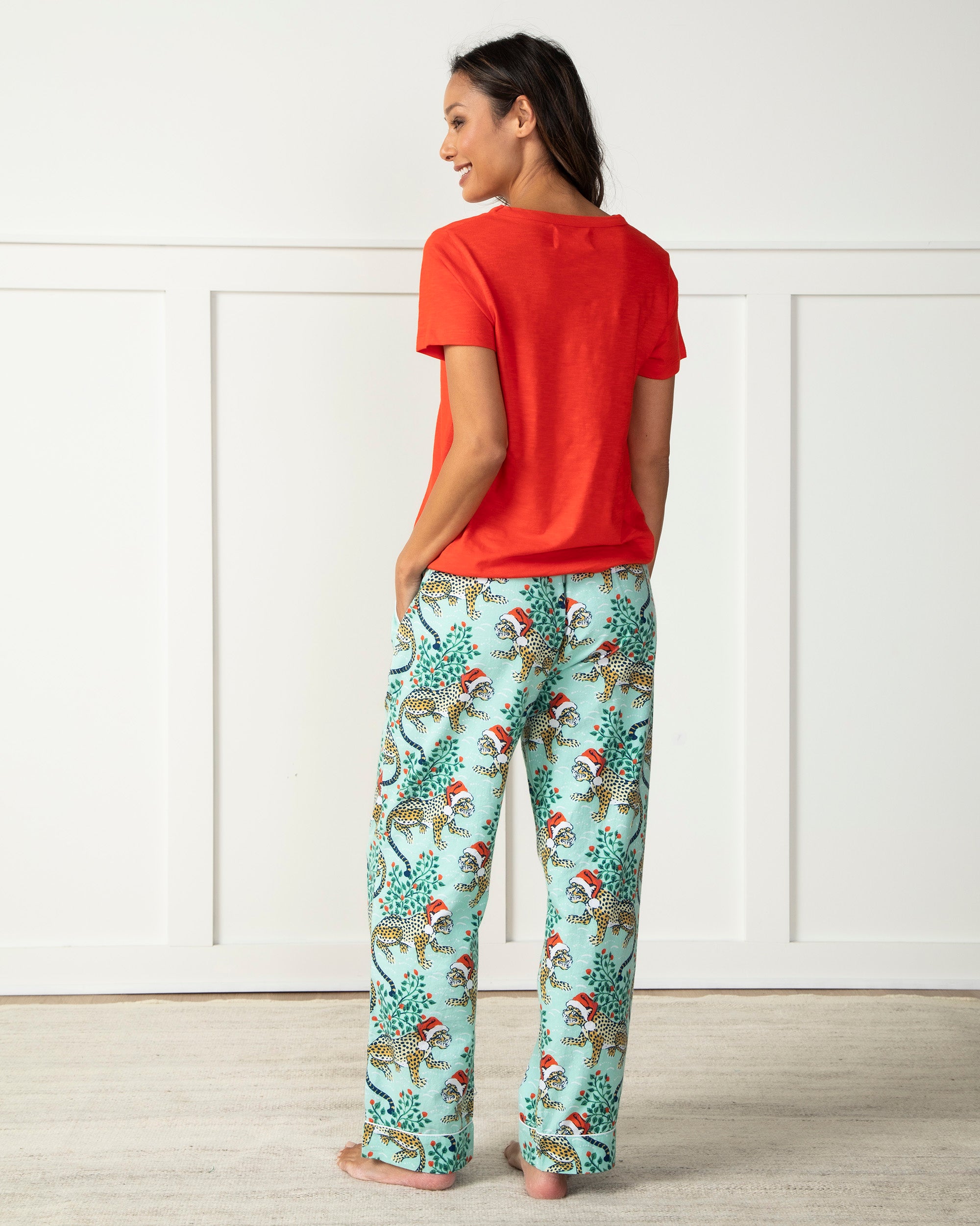 Holly Jolly Bagheera - Flannel Pajama Pants - Frosted Mint - Printfresh