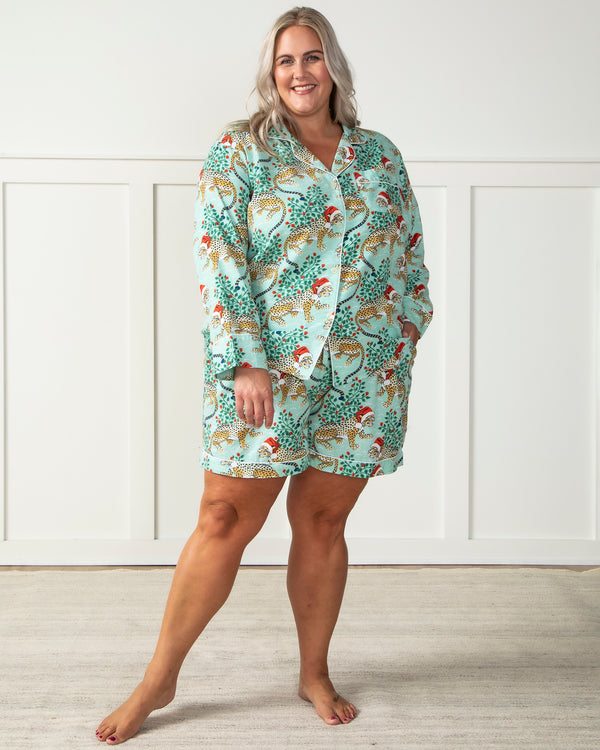 Holly Jolly Bagheera - Flannel Long Sleeve Top & Shorts Set - Frosted Mint - Printfresh