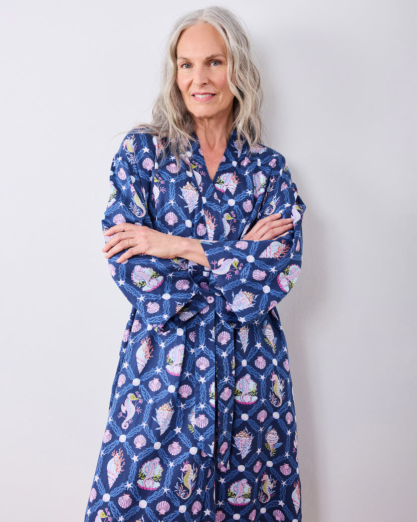 Underwater Enchantment - Eco Satin Joni Robe - Navy - Printfresh